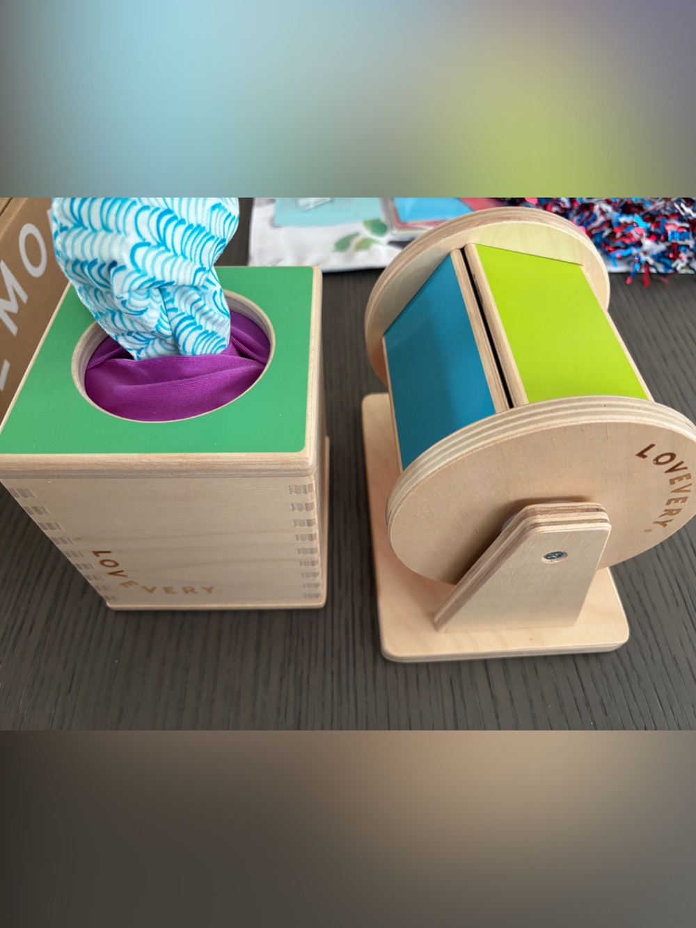 Lovevery Rainbow Wheel and Tissue Box